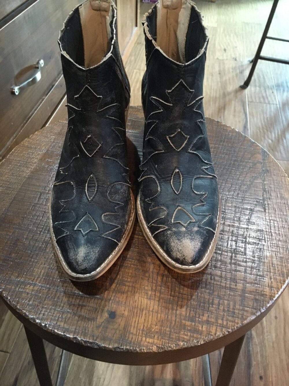 Texanitas Love Distressed Black Leather Festival Cowboy Bootie Size 9